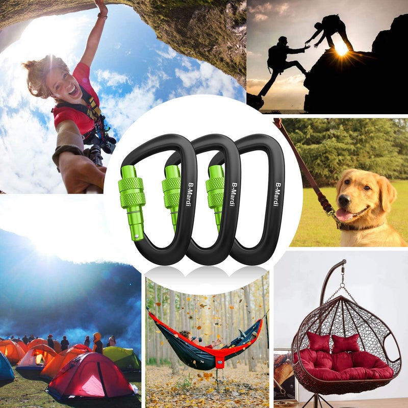 B-Mardi Carabiner Clips Heavy Duty 12kN (2697 lbs)-Lightweight Locking Carabiners for Camping, Hiking, Hammock, Dog Leash Harness, Outdoor and Gym etc, Keychains& Utility - Image 4